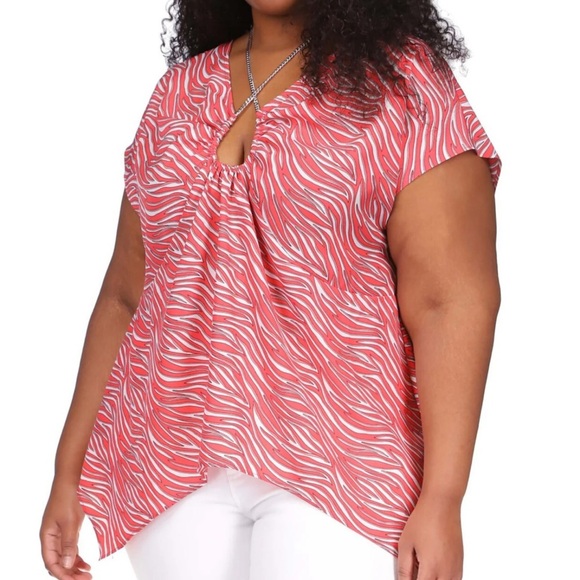 Michael Kors pink Zebra Print Chain trim blouse NWT 3X - Picture 2 of 12
